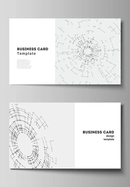 The minimalistic abstract vector layout of two creative business cards design templates. Network connection concept with connecting lines and dots. Technology design, digital geometric background. — Stock Vector