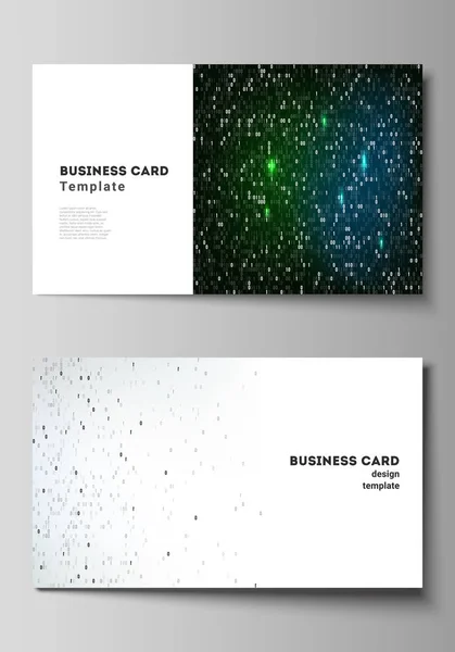 The minimalistic abstract vector layout of two creative business cards design templates. Binary code background. AI, big data, coding or hacker concept, digital technology background. — Stock Vector