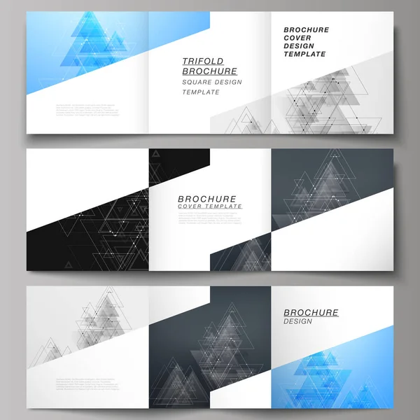 The minimal vector layout. Modern covers design templates for trifold square brochure or flyer. Polygonal background with triangles, connecting dots and lines. Connection structure. — Stock Vector