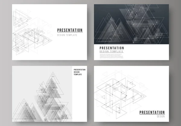 La mise en page vectorielle éditable abstraite minimaliste des diapositives de présentation conçoit des modèles d'entreprise. Fond polygonal avec triangles, points de connexion et lignes. Structure de connexion . — Image vectorielle