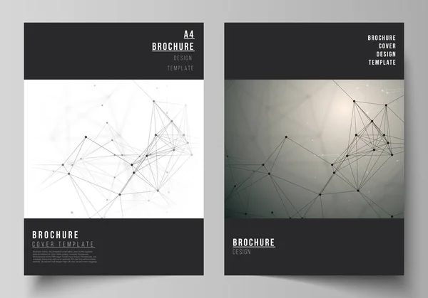 Il layout vettoriale del formato A4 copre i modelli di design dei modelli per brochure, flyer, report. Tecnologia, scienza, concetto medico. Struttura molecolare, linee di collegamento e punti. Sfondo futuristico — Vettoriale Stock