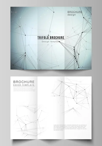 The vector layouts of modern creative covers design templates for trifold brochure or flyer. Technology, science, medical concept. Molecule structure, connecting lines and dots. Futuristic background — Stock Vector