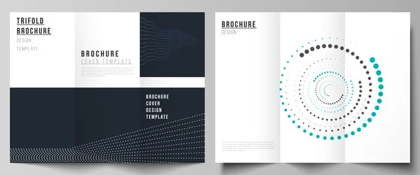 The minimal vector illustration of editable layouts. Modern creative covers design templates for trifold brochure or flyer with simple geometric background made from dots, circles. — Stock Vector
