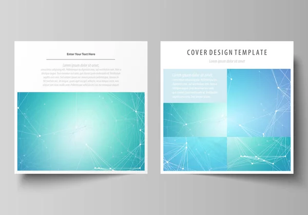 Бизнес-соблазн для квадратного дизайна брошюры, листовки. Листовое покрытие, абстрактная векторная планировка. Химический рисунок, соединяющие линии и точки, молекулярная структура, медицинские исследования ДНК. Концепция медицины . Лицензионные Стоковые Иллюстрации