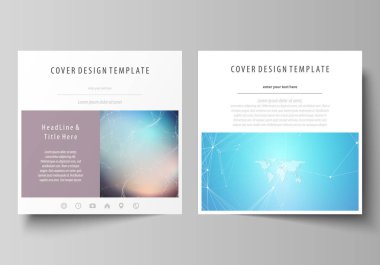 İki kare biçimi düzenlenebilir yerleşimini minimalist vektör çizim tasarım şablonları için broşür, el ilanı, dergi kapsar. Molekül yapısı. Bilim, teknoloji kavramı. Köşeli tasarım.