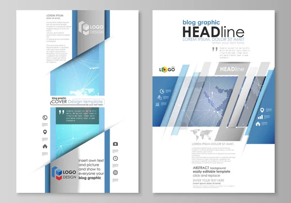 El vector abstracto minimalista ilustración de la disposición editable de dos páginas gráficas de blog moderno maqueta plantillas de diseño. Diseño global abstracto. Patrón químico, estructura molecular . — Archivo Imágenes Vectoriales