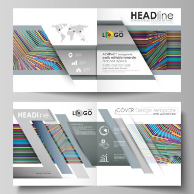 İş şablonları için kare tasarım BI kat broşür, el ilanı, rapor. Kapak broşür, vektör düzenini soyut. Parlak renkli çizgiler, geometrik şekiller, güzel minimalist arka plan ile renkli stil.