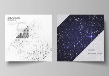 İki kare biçimi en az vektör yerleşimini tasarım şablonları için broşür, el ilanı, dergi kapsar. İkili kod arka plan. AI, büyük veri, kodlama veya hacker kavramı, dijital teknoloji arka plan.