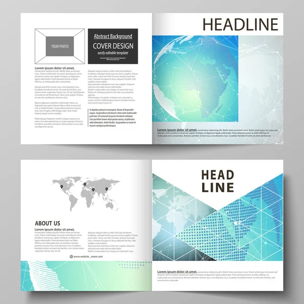 Die Vektorillustration des editierbaren Layouts von zwei Covervorlagen für quadratische Design-Doppelfaltenbroschüre, Magazin, Flyer, Booklet. Chemie Muster, Molekülstruktur, geometrischer Designhintergrund. — Stockvektor