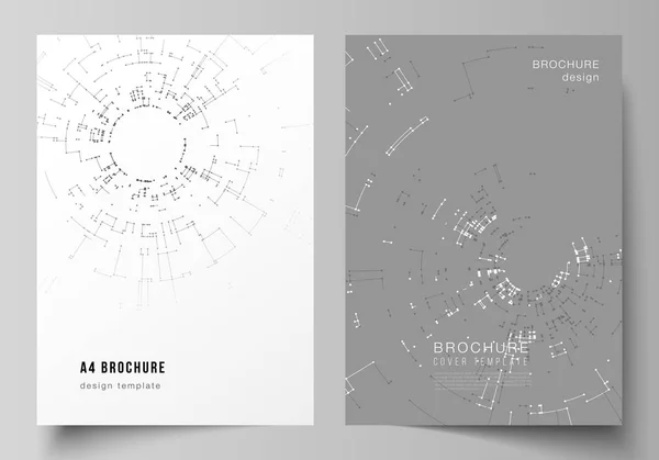O layout vetorial do formato A4 cobrem modelos de design de mockups para brochura, folheto, livreto, relatório. Conceito de conexão de rede com linhas de conexão e pontos. Projeto de tecnologia, fundo geométrico — Vetor de Stock