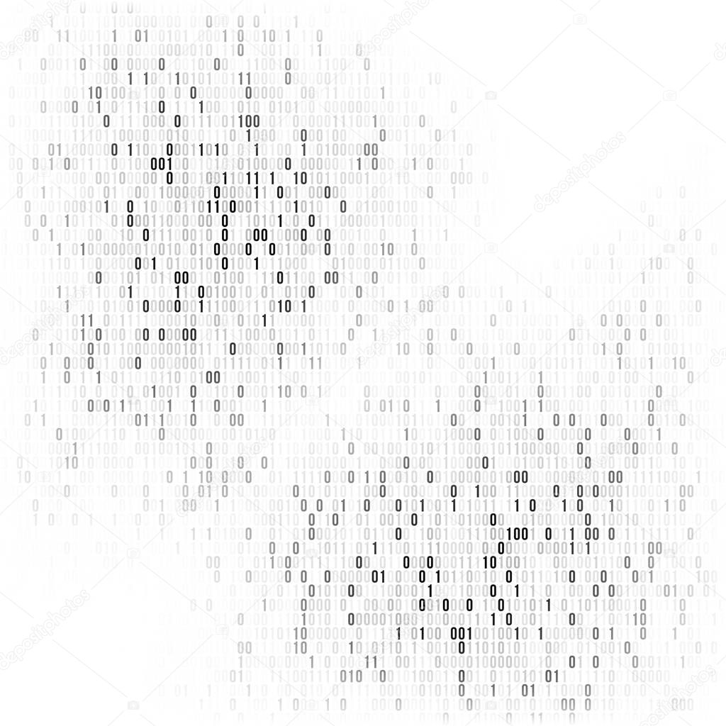 Binary code vector background with numbers one and zero. Artificial intelligence. Big data. Smart system. Coding or hacker concept, digital technology background. Vector illustration.