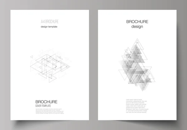 Vector redigerbara layout A4 format omslag mockups designmallar för broschyr, magazine, flyer, häfte. Polygonal bakgrund med trianglar, ansluta prickar och linjer. Anslutning struktur. — Stock vektor