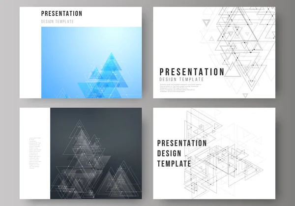 The minimalistic abstract editable vector layout of the presentation slides design business templates. Polygonal background with triangles, connecting dots and lines. Connection structure. — Stock Vector