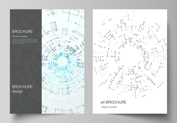 Il layout vettoriale del formato A4 copre i modelli di design dei modelli per brochure, flyer, booklet, report. Concetto di connessione di rete con linee di connessione e punti. Design tecnologico, sfondo geometrico — Vettoriale Stock