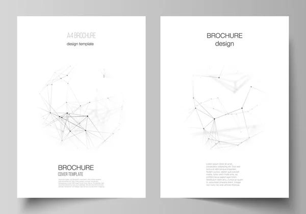 A4 formatında kapak örnekler vektör yerleşimini tasarım şablonları broşür, el ilanı, rapor için. Teknoloji, bilim, tıp kavramı. Molekül yapısı, çizgiler ve noktalar bağlama. Fütüristik arka plan — Stok Vektör