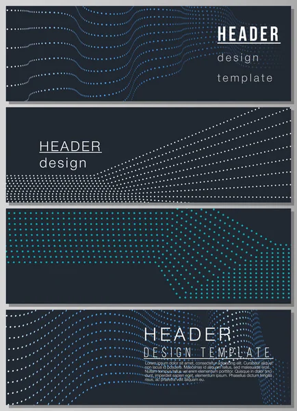 L'illustration vectorielle minimaliste de la disposition modifiable des en-têtes, des modèles de conception de bannière avec un fond géométrique simple fait de points, de cercles, de rectangles — Image vectorielle