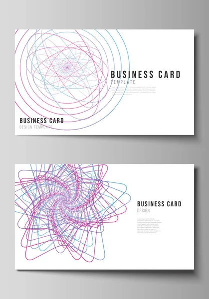 Vector illustration of the editable layout of two creative business cards design templates. Random chaotic lines that creat real shapes. Chaos pattern, abstract texture. Order vs chaos concept. — Stock Vector