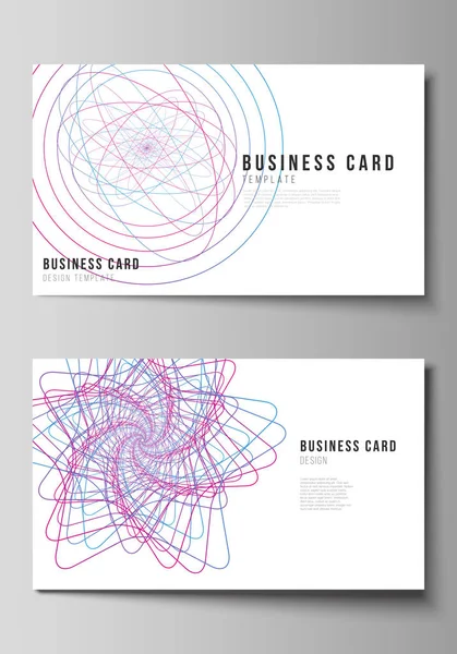 Illustrazione vettoriale del layout modificabile di due modelli di design di biglietti da visita creativi. Linee caotiche casuali che creano forme reali. Modello di caos, struttura astratta. Ordine vs concetto di caos . — Vettoriale Stock