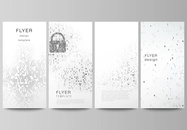 The minimalistic vector illustration of the editable layout of flyer, banner design templates. Binary code background. AI, big data, coding or hacker concept, digital technology background. — Stock Vector