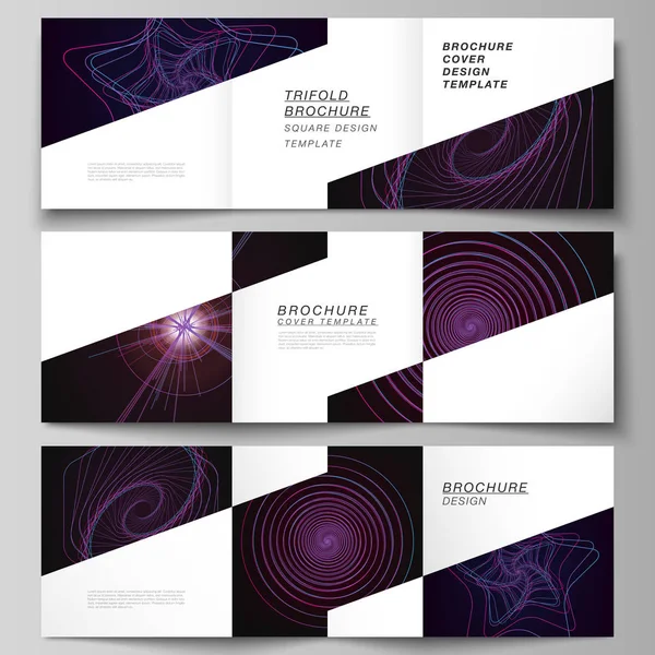 Vector layout of two square format covers design templates for trifold square brochure, flyer. Random chaotic lines that creat real shapes. Chaos pattern, abstract texture. Order vs chaos concept. — Stock Vector