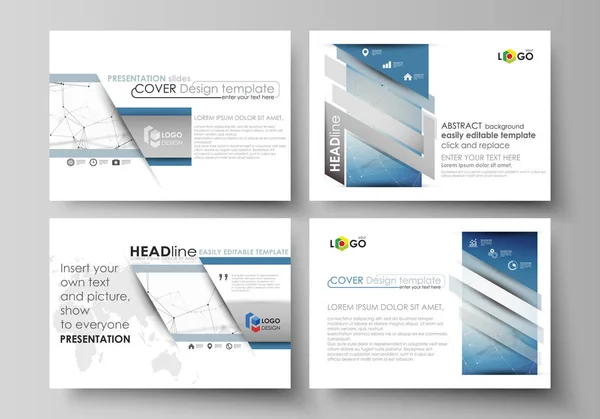 Conjunto de modelos de negócios para slides de apresentação. Layouts vetoriais abstratos editáveis fáceis em design plano. Fundo azul geométrico da cor, estrutura da molécula, conceito da ciência. Linhas e pontos conectados . —  Vetores de Stock