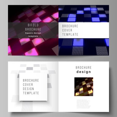 Düzenlenebilir düzeni iki vektör kare tasarım bifold broşür, dergi, broşür, kitapçık için şablonlar kapsar. Yüksek teknoloji arka plan bakış açısı. Fütüristik teknoloji zemin.