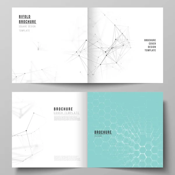 矢量布局的两个封面模板的方形设计 bifold 小册子, 传单, 小册子。科技, 科学, 医学概念。分子结构, 连接线和点。未来背景 — 图库矢量图片