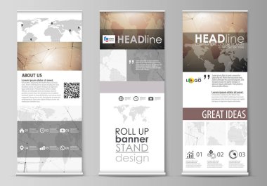 Afiş standları, dikey el ilanları, topla düzenlenebilir yerleşimini minimalist vektör çizim bayrakları iş şablonu tasarlayabilirsiniz. Genel ağ bağlantıları, teknolojik altyapı ile Dünya Haritası