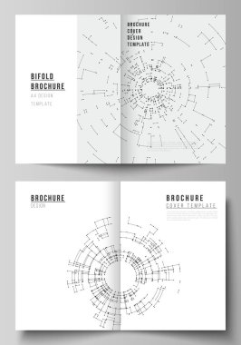 İki A4 formatında kapak örnekler vektör yerleşimini tasarım şablonları bifold broşür, el ilanı, broşür, rapor için. Ağ bağlantı kavramı çizgiler ve noktalar bağlama ile. Teknoloji tasarım arka plan.