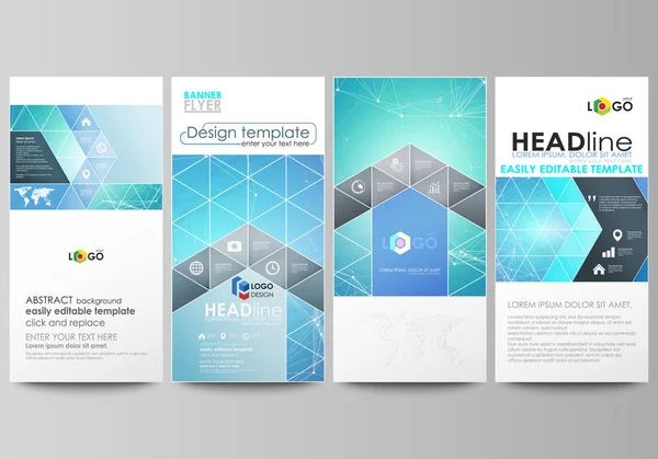 Flyers set, banners modernos. Modelos de negócios. Modelo de design de capa, layouts de vetor. Padrão de química, linhas de conexão e pontos, estrutura molecular, pesquisa de DNA médico. Conceito de medicina . —  Vetores de Stock