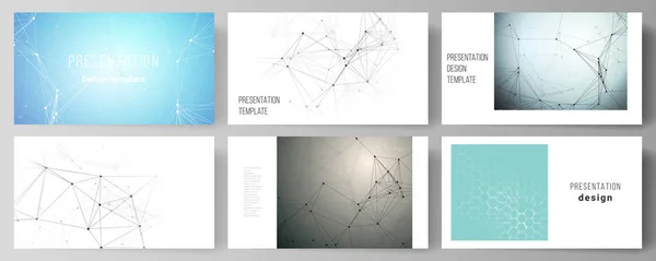 Il layout vettoriale astratto minimalista delle diapositive di presentazione design modelli di business. Tecnologia, scienza, concetto medico. Struttura molecolare, linee di collegamento e punti. Sfondo futuristico — Vettoriale Stock