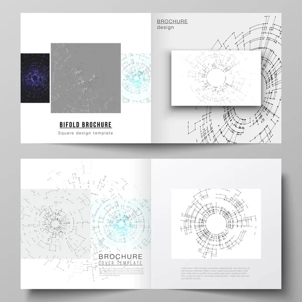 The vector layout of two cover templates for square design bifold brochure, magazine, flyer, booklet. Network connection concept with connecting lines and dots. Technology design digitalbackground — Stock Vector