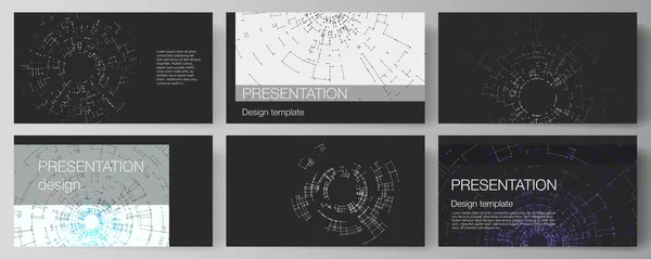 Das minimalistische abstrakte Vektorlayout der Präsentationsfolien gestaltet Geschäftsvorlagen. Netzwerkverbindungskonzept mit Verbindungslinien und Punkten. Technologie-Design, digitaler geometrischer Hintergrund — Stockvektor