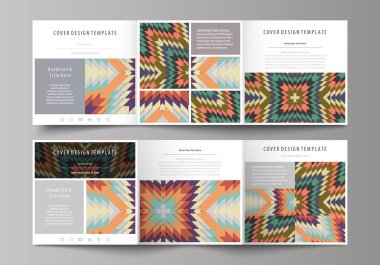 Üç kat kare tasarım broşür için iş şablonları kümesi. Kapak broşür, vektör düzenini soyut. Kabile desen, ethno syle, etnik zemin, vintage moda arka plan geometrik süsleme.