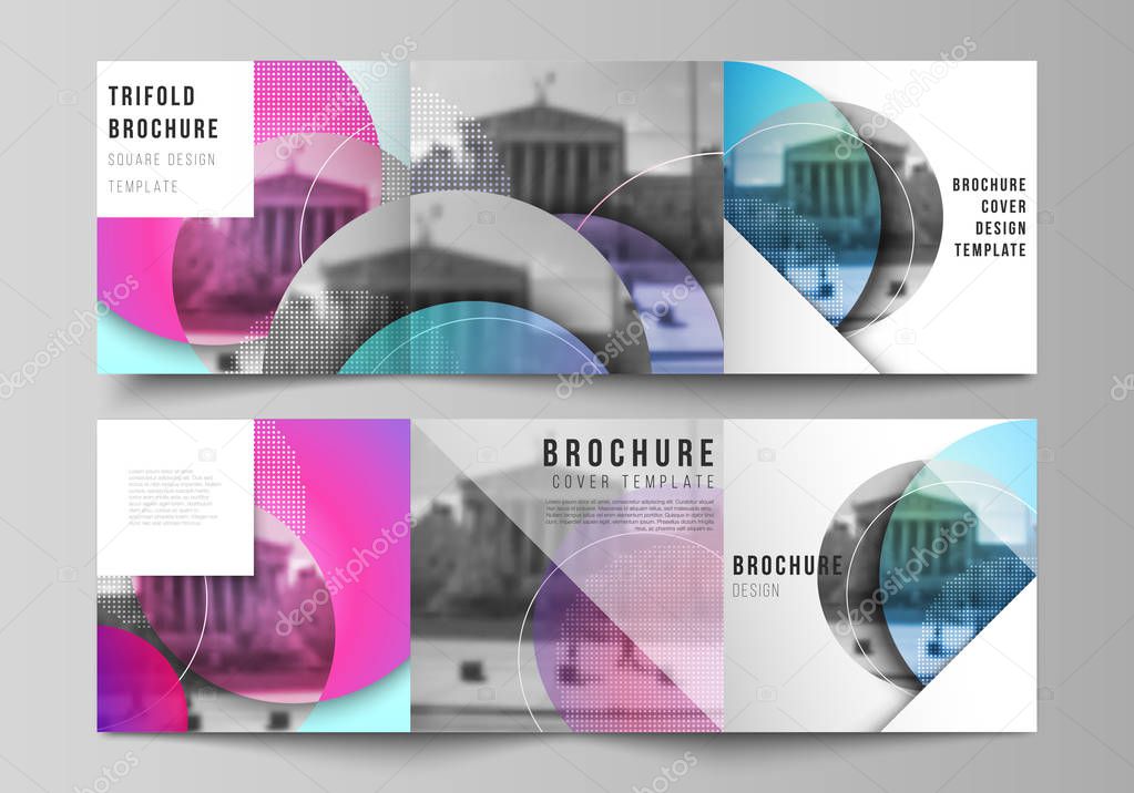 The Minimal Vector Editable Layout Of Two Square Format Covers Design Templates For Trifold Square Brochure Flyer Magazine Creative Modern Bright Background With Colorful Circles And Round Shapes Premium Vector In