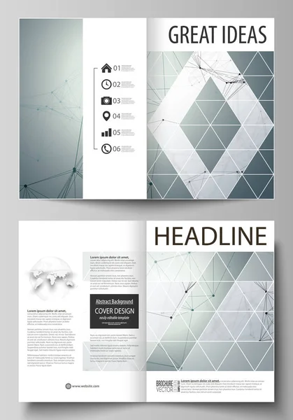 Modèles d'affaires pour dépliant, magazine, dépliant, livret, rapport bi-plis. Modèle de conception de couverture, mise en page vectorielle en format A4. Composés génétiques et chimiques. ADN et neurones. Chimie, concept scientifique . — Image vectorielle