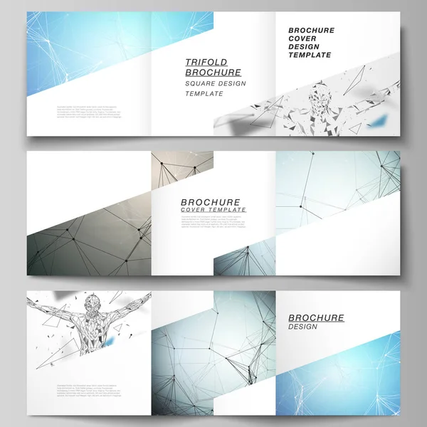 Minimal vector layout. Modern covers design templates for trifold square brochure or flyer. Technology, science, medical concept. Molecule structure, connecting lines and dots. Futuristic background — Stock Vector