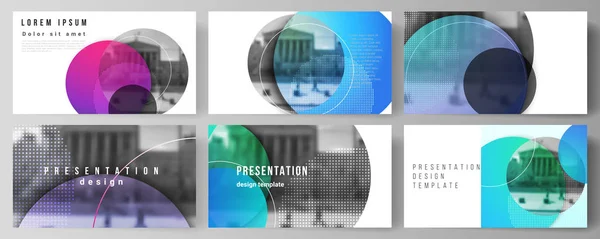 The minimalistic abstract vector illustration of the editable layout of the presentation slides design business templates. Creative modern bright background with colorful circles and round shapes. — Stock Vector