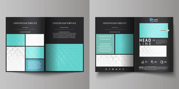 Zakelijke sjablonen voor bi vouw brochure, flyer, brochure, verslag. Betrekking hebben op Ontwerpsjabloon, vector lay-out in A4-formaat. Chemie patroon, zeshoekige molecuul structuur op blauw. Geneeskunde, technologie concept. — Stockvector