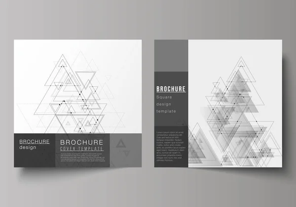Das minimale vektoreditierbare Layout zweier quadratischer Formate deckt Designvorlagen für Broschüren, Flyer, Magazine ab. polygonaler Hintergrund mit Dreiecken, verbindenden Punkten und Linien. Verbindungsstruktur. — Stockvektor