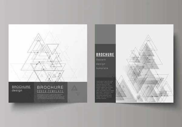 O layout editável vetorial mínimo de dois formatos quadrados abrange modelos de design para brochura, folheto, revista. Fundo poligonal com triângulos, conectando pontos e linhas. Estrutura de ligação . — Vetor de Stock