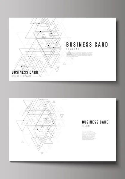 2 つの創造的なビジネス カードの編集可能なレイアウトのミニマルな抽象的なベクトル イラストはデザイン テンプレートです。ドットと線を結ぶ三角形と多角形の背景。接続構造. — ストックベクタ
