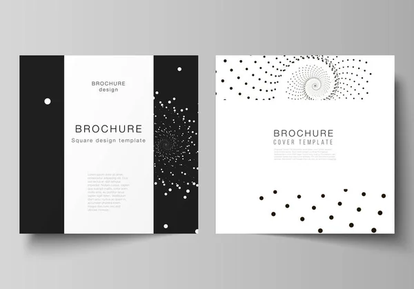 De minimale vectorillustratie van bewerkbare indeling van twee vierkant formaat omvat ontwerpsjablonen voor brochure, flyer, magazine. Geometrische technische achtergrond. Abstracte monochroom vortex trail. — Stockvector