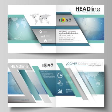 İki kapakları Şablonu düzenlenebilir yerleşimini vektör çizim için kare tasarım BI broşür, dergi, broşür, kitapçık katlama. Kimya desen, çizgiler ve noktalar bağlama. Tıp kavramı.