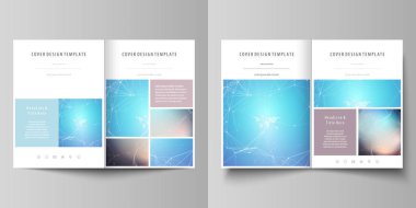 Düzenlenebilir düzeni iki A4 Format modern minimalist vektör çizim tasarım şablonları broşür, el ilanı, rapor için kapsar. Molekül yapısı. Bilim, teknoloji kavramı. Köşeli tasarım.