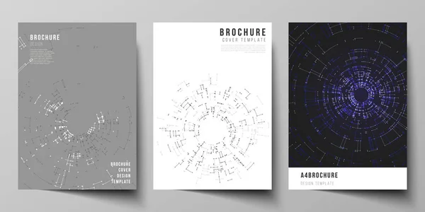 El diseño vectorial del formato A4 cubre maquetas de diseño de plantillas para folleto, folleto, folleto, informe. Concepto de conexión de red con líneas de conexión y puntos. Diseño tecnológico, fondo geométrico — Vector de stock