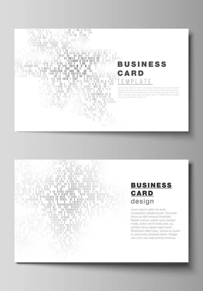 The minimalistic abstract vector layout of two creative business cards design templates. Binary code background. AI, big data, coding or hacker concept, digital technology background. — Stock Vector