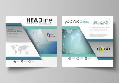 İki kare biçimi düzenlenebilir yerleşimini minimalist vektör çizim tasarım şablonları için broşür, el ilanı, dergi kapsar. Kimya desen, çizgiler ve noktalar bağlama. Tıp kavramı.