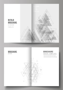 Vektör düzenlenebilir düzeni iki A4 formatında kapak örnekler tasarım şablonları bifold broşür, dergi, el ilanı. Üçgen, noktalar ve çizgiler bağlanma ile poligonal arka plan. Bağlantı yapısı.