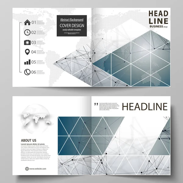 Modèles d'affaires pour le design carré double dépliant, dépliant, livret, rapport. Couverture du dépliant, disposition vectorielle. Structure moléculaire de l'ADN et des neurones. Médecine, science, concept technologique. Graphique évolutif — Image vectorielle